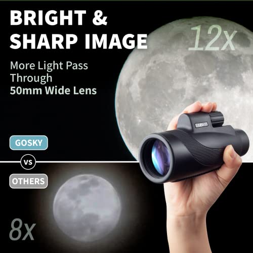 Gosky Titan 12X50 Monocular Telescope With Smartphone Holder - Waterproof Fog-Proof Shockproof Scope Bak-4 Prism Fmc For Bird Watching Hunting Camping Traveling Wildlife Scenery #TOP3