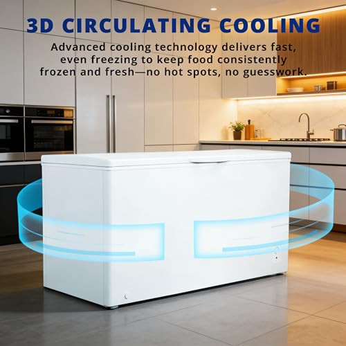 Image of Smad Deep Chest Freezer 20 Cu.Ft, Large Storage Freezers with 2 Removable Basket, 7 Adjustable Thermostat and 4 Wheels, Top Open Door, Space-Saving, Front Drain, Garage Ready for Families, White