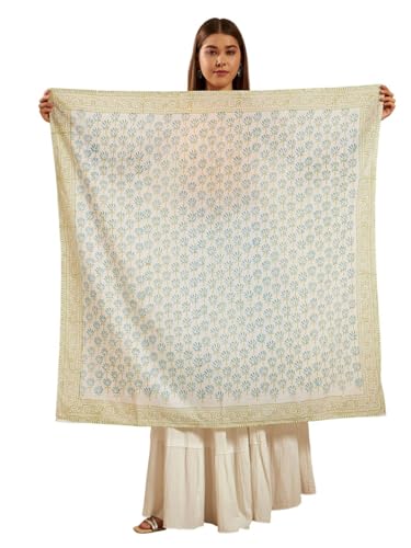 Image of Ravaiyaa - Attitude is everything Sanganer Hand Block Printed Scarves Pure Cotton Scarf Square Hijab Dupatta 40 inch X 40 inch Inch