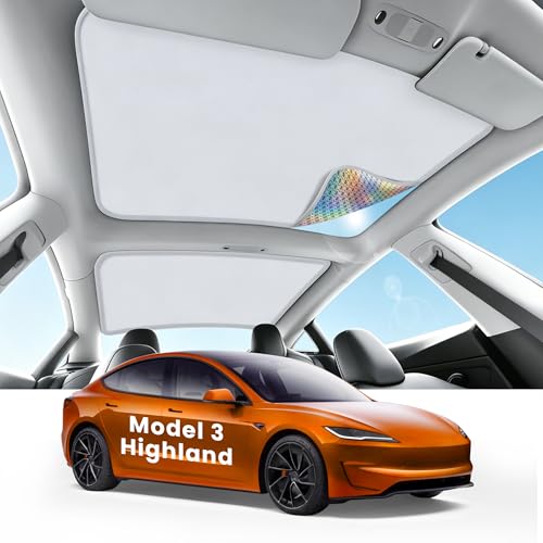 Bellingo 2026 Upgraded Tesla Model 3 Sunshade Roof Iridescent Nano Ice Crystal Coating No Light Leak No Sagging Easy Install Tesla Model 3 Accessories for 2017-2026 Model 3 (Grey Model 3 Highland)