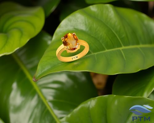 Image of PTM Panchdhatu (5 Metals) Sunehla (Citrine) 3.25 Ratti or 3 Cts to 10.25 Ratti or 9.35 Cts Astrological Gemstone 22 K Gold Plated Ring for Men & Women