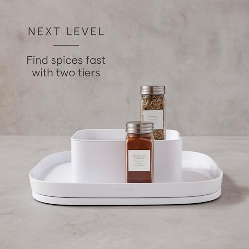 YouCopia MagicTrack Rectangle Lazy Susan Turntable 2-Tier Spice Rack: Jar & Bottle Storage Organizer for Kitchen and Bathroom with 360° Spin, Non-Slip, White Speckled BPA-Free - Thumbnail 4