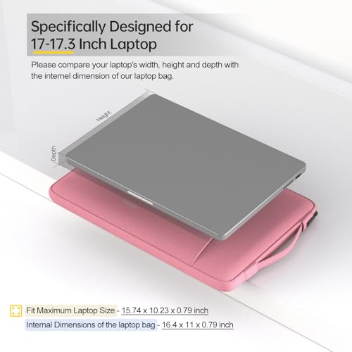 Image of 17 17.3 Inch Laptop Bag for Women, Carrying Computer Notebook Sleeve Case for Acer Chromebook 17 / Dell Inspiron /MSI /HP Envy Pavilion /ASUS /Lenovo IdeaPad College School Office Travel,Pink, Pink, 17-17.3 Inch