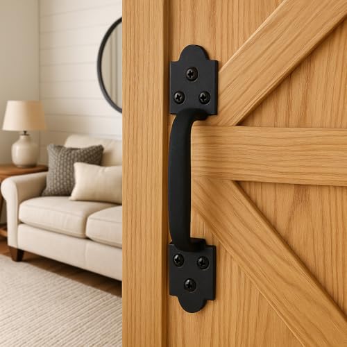 Image of 9 Inch Spade Barn Door Handle - Black Cast Iron Pull for Sliding Doors, Gates, Sheds, Fences, Closets - Indoor Outdoor Farmhouse Hardware