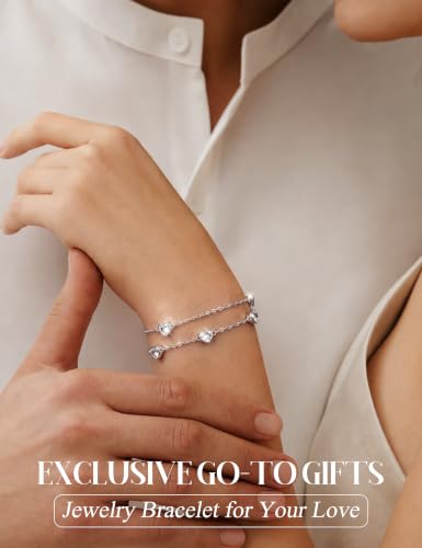 Finrezio Bracelets Femme Argent 925 Bracelets Coeur Zircon Réglable – vue 6