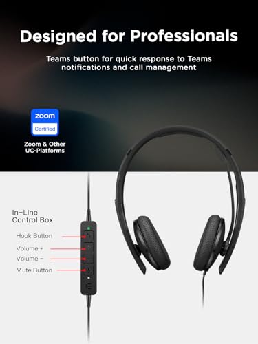 Image of Lenovo Wired VoIP Headset (UC) with EPOS BrainAdapt & ActiveGard Technology, Zoom Certified, UC Platform Optimized, USB-C Plug, Lightweight Design, Hearing Protection, Plug-and-Play, Comfortable