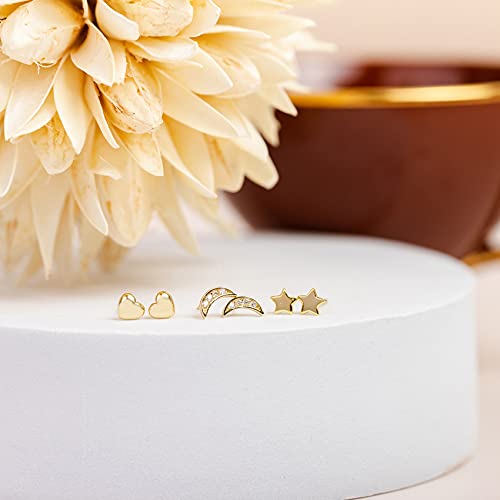 Image of PAVOI 14K Gold Plated 925 Sterling Silver Bar, Dot, Heart, Triangle, Star, Cat | Dainty Earrings for Women - Valentines Day Trendy Jewelry
