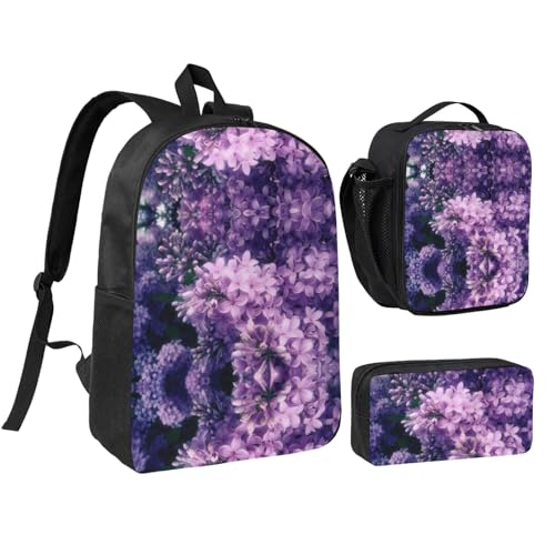 Sac à dos 3 en 1 noir avec boîte à déjeuner et trousse assortie pour voyage taille unique