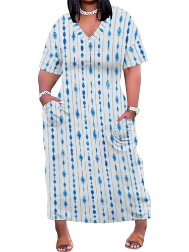 Image of PinkPatty Women's Oversize V Neck Short Sleeve Maxi Dress with Pockets
