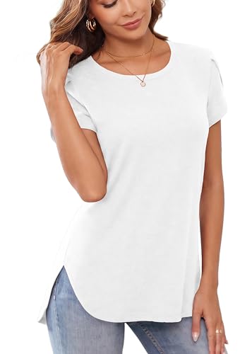 Image of Herou Women's Casual Long /Short Sleeve T Shirt Crewneck with Side Split Fall Pullover Loose Tunic Sweater Tops