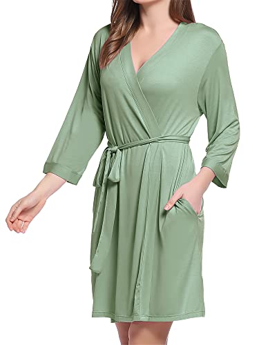 Image of Joyaria Women Bamboo Viscose Robe Super Soft Comfy Summer Cooling Short Lightweight Bathrobe with Pocket S-XXL