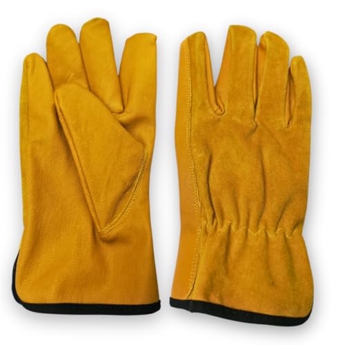 Vida Goods Real Leather Work Gloves for Men & Women – Heavy Duty Gardening, DIY, Welding & Outdoor Use Thorn Proof, Durable & Breathable Reinforced Grip Multipurpose Utility Gloves ((L) Large)