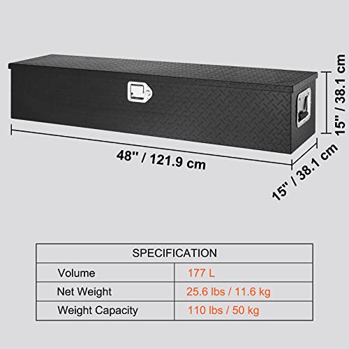 VEVOR Heavy Duty Aluminum Truck Bed Tool Box, Diamond Plate Tool Box with Side Handle and Lock Keys, Storage Tool Box Chest Box Organizer for Pickup, Truck Bed, RV, Trailer, 48"x15"x15", Black by VEVOR - Image 7