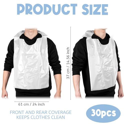 MBAIYO Einweg Lätzchen für Erwachsene, 30 Stück Wasserdichte Lätzchen Esslatz mit PE-Beschichtung Einmal Ess-Schürze Einmal Latz für Erwachsene Senioren oder Kinder 61 x 37 cm