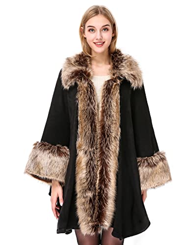BEAUTELICATE Women Faux Fur Poncho Coat Oversize Cloak Open Front