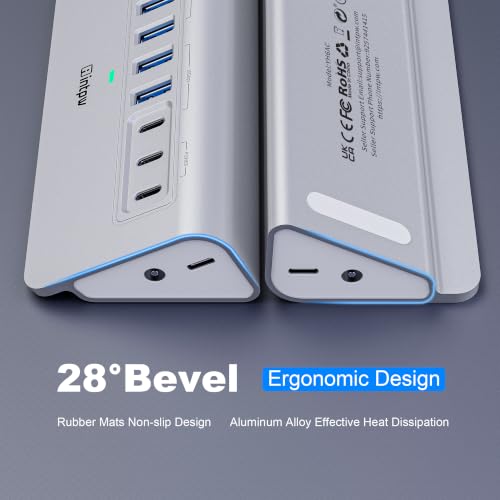 Image of intpw Powered USB Hub 10Gbps, 9-Port USB 3.2 /USB C Hub, 65W Power Adapter