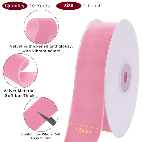 Image of Tsorode 10 Yards Black Velvet Ribbon 1 Inch for Christmas Tree,Velvet Christmas Ribbon for Gift Wrapping Crafts Bow Wreath Holiday Decorations (Pink, 1 1 /2 inch-10 Yard)