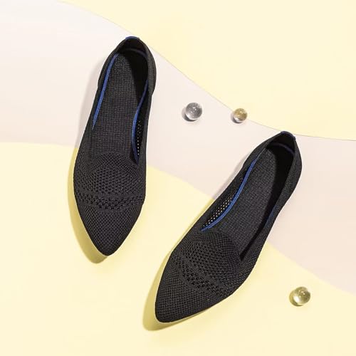 Image of Frank Mully Women's Casual Loafer Flats Slip On Loafer Shoes Comfortable Knit Flat Shoes Classics Pointy Toe Loafer Flats,for Work,Travel