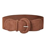 GRACE KARIN Wide Womens Belt for Dresses Brown Suede Leather Belts Thick Vintage Stretch Belt Plus Size XL