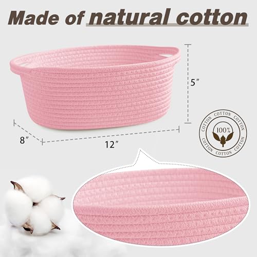 Image of Pro Goleem Small Woven Basket with Gift Bags and Ribbons Durable Baskets for Gifts Empty Small Rope Basket for Storage 12 inchX 8 inch X 5 inch Baby Toy Basket with Handles, Pink