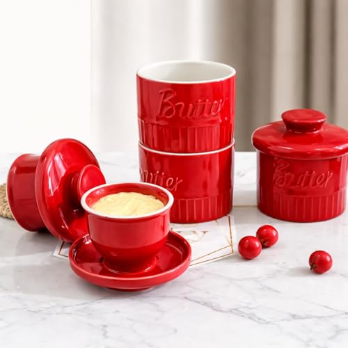 Image of Butter Crock French Ceramic Butter Dish, Antique Collection, Rouge Red (Cherry Red)