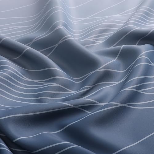 VEHEDE VEHEDE Ombre Farbverlauf Gardinen Blickdicht Verdunklungsvorhänge Kurz Wohnzimmer Thermovorhang gegen Kälte Übergardinen, 2er Set, Schlafzimmer Vorhänge mit Ösen, H 114 x B 107 cm, Dunkelblau Weiß - Detailansicht 8 | Tages Deals