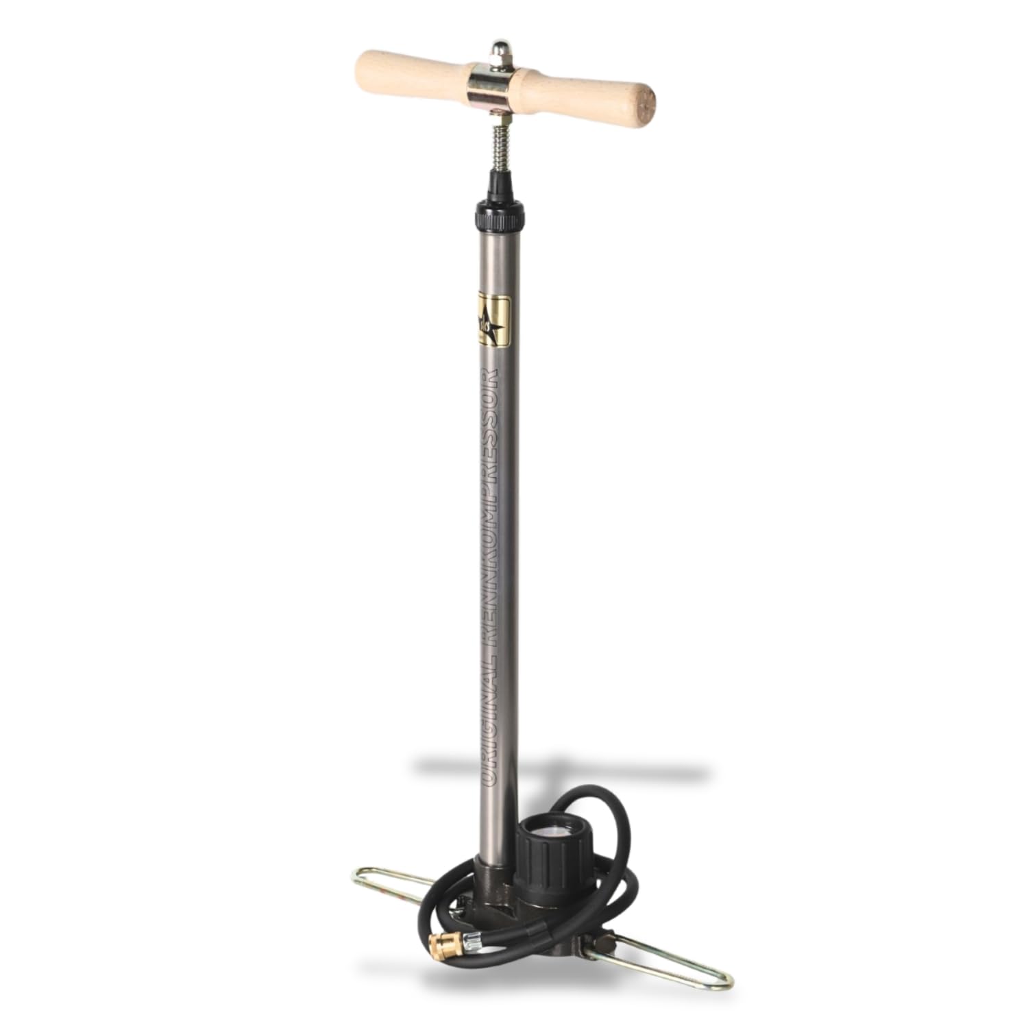 SKS Germany Pompe à Pied RENNKOMPRESSOR60 (y Compris la tête de Valve MV Easy (SV, AV, DV) et SKS CLIK TEC, manomètre de précision, Tube en métal, Pied en Fonte, poignée en Bois, Pression Max. : 16