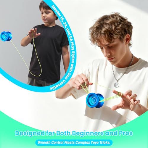 Image of MAGICYOYO N11 Pro Metal Unresponsive Yoyo - Dual Purpose Trick Yo-Yo for Adults & Pros, Advanced Yoyo Ball with String Kit (Blue Splash)