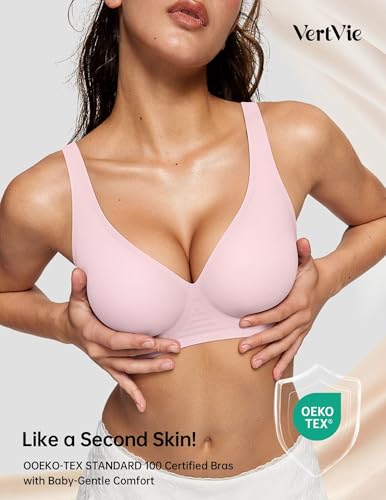 Image of Vertvie Jelly Wireless Bras for Women Push Up Plunge Seamless T-Shirt Bras No Underwire Supportive Full Coverage Bralettes