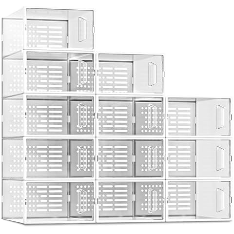 SEE SPRING 12 Pack Shoe Storage Box, Clear Plastic Stackable Shoe Organizer for Closet, Space Saving Shoe Rack Sneaker Container Bin Holder, Clear Cover