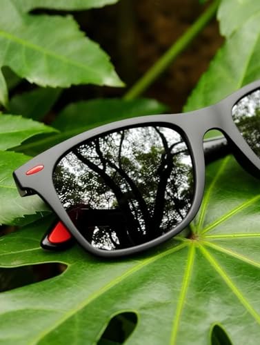 Image of PIRASO Wayfarer, Clubmaster, Sports Sunglasses (For Men & Women, Black, Red)(FT KC BLACK RED)