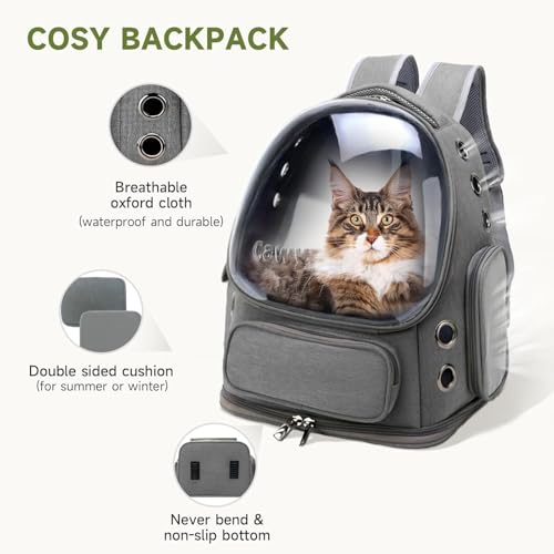 Image of Cat Backpack Carrier Expandable Pet Carrier Backpack for Small Medium Cats Fit Up to 18 Lbs, Foldable Puppy Backpack Carrier for Travel, Hiking (Dark Grey, 11L x 16.5W x 13.4H)