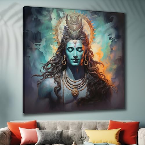 Image of SAF painting Lord Shiva Wall Art - Divine Abstract Canvas Painting | Mahadev Tranquil Portrait for Living Room, Temple, or Meditation Corner 20 Inch x 20 Inch