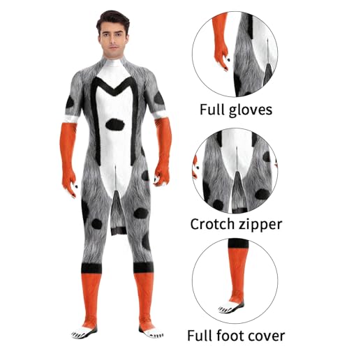 Image of Animal Full Bodysuit for Men Muscle Spandex Jumpsuit Furry Costume with Big Tail for Adult Cosplay Halloween Party