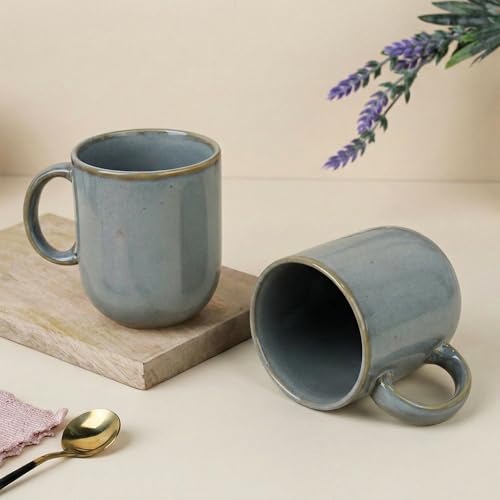 Image of The Earth Store Grey Cylus Coffee Mug - 320ML Ceramic Coffee Mugs Set of 2 | Microwave & Dishwasher Safe Mugs for Gift | Home | Office | Restaurant | Daily Use Tea Mug
