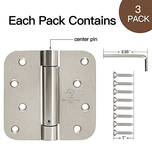 4 Inch Self Closing Satin Chrome Door Hinge 5/8" Radius Corner 3Pack #TOP2