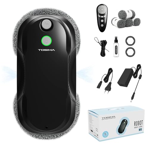 Tosima W5 Window Cleaning Robot, Dual Direction Auto-Spray Smart Window Cleaner with Triple Safety System, Smart Navigation, Remote Control, for All Smooth Surfaces, with 8 Rags, Black