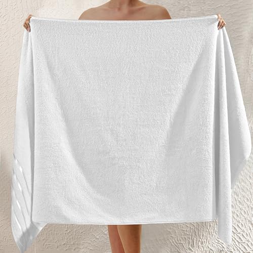 Image of Elegant Comfort 100% Turkish Cotton 4 Lines Viscose Stripe Jumbo Bath Towel - Hotel Spa Quality Extra Large 35 x 70 Inch Bath Towel Ultra Soft, Super Absorbent Quick Dry Large Bath Towel, White