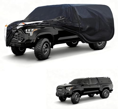 Truck Cover with Camper Shell Topper Universal Fit Ford F-Series Chevy Silverado Dodge Ram GMC Sierra and Toyota Tundra etc Truck Cover Waterproof All Weather with Door Zipper(Length: Up to 228 in)