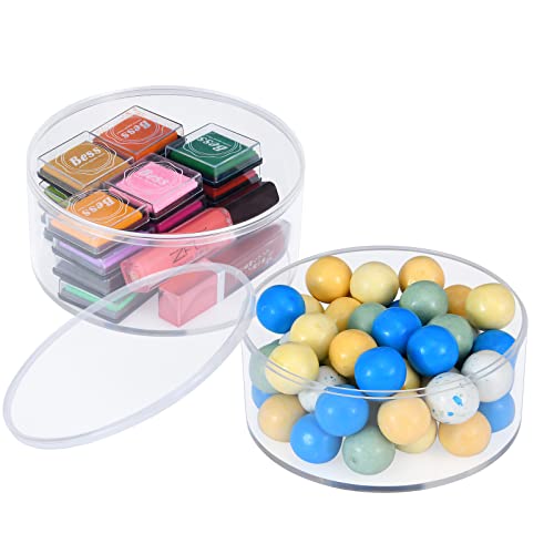 Dayaanee Round Acrylic Container, 2 Pack Clear Round Acrylic Box Organizer With Lid Circle Box With Lid, 5.9” Storage Boxes For Candy,Pill, Nails, Beads And Tiny Jewelry #TOP4