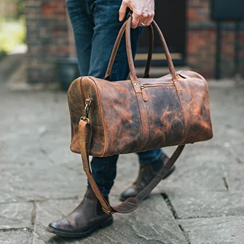 Leather Duffle Bag for Men & Women - Buffalo Leather Bag - Rustic Weekender Bag4