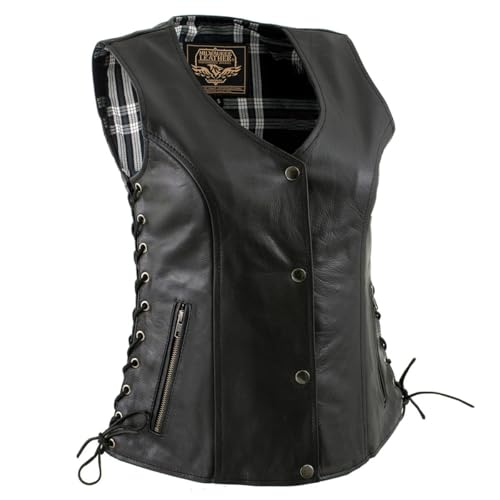 Milwaukee Leather Womens Black Premium Leather Motorcycle Biker Rider Vests - Medium