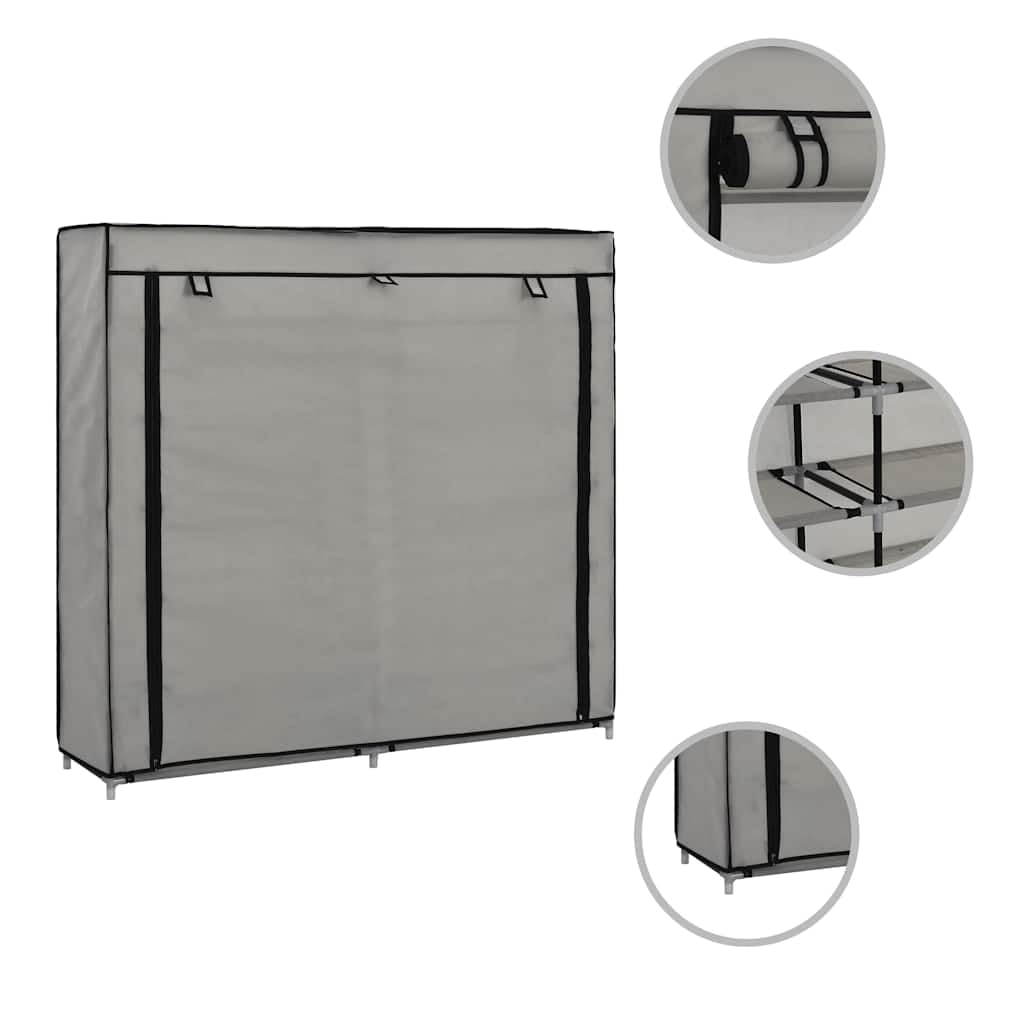 Armario de zapatos genérico con funda gris 115 x 28 x 110 cm, tejido 5 niveles para 10 pares, almacenamiento ligero con tapa no tejida y cremallera
