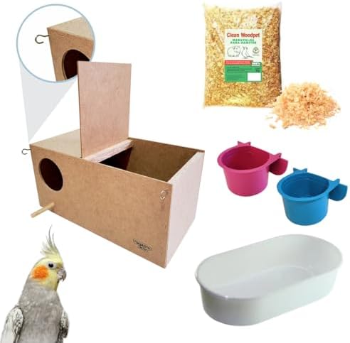 Kit Ninho para Calopsita com Ganchos mais Comedouro e Bebedouro, ...