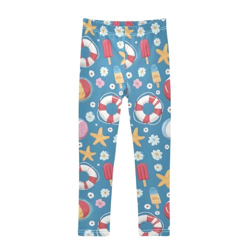 ALAZA Girls' Leggings Children's Yoga Pants Skinny Printed Dance Flower Lifebuoy Comfortable 4T