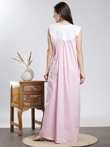 Image of 9shines Label Cotton Sleeveless Nighty | All Over Print Maxi Night wear for Women | Full Length Night Gown Night Dress for Women Stylish (Cotton Sleeveless 25)