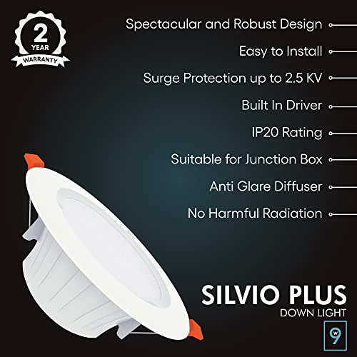 Image of FYBROS Aluminum Silvio Plus 9W Ceiling Lights for Hall, 80 mm LED Light for Home, Blue LED Ceiling Lights for Home, Junction Box Lights for Living Room, Small LED Light for Room, Warm Indoor Lighting