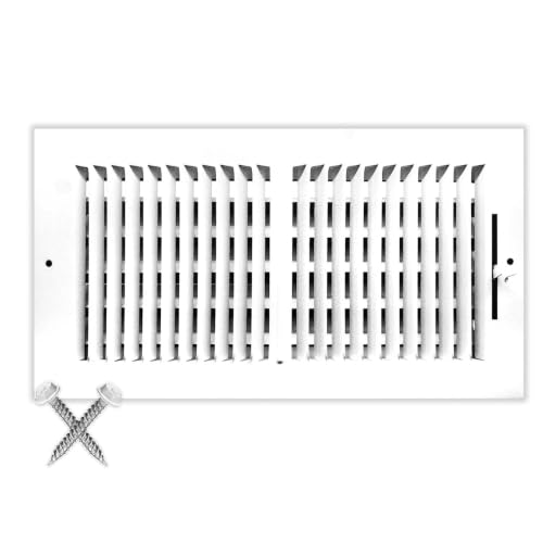 12x8 Supply Air Vent Cover 2-Way Grille for Wall or Ceiling Duct Opening - Adjustable Register Flat Stamped Face Air Diffuser by HVAC Premium - White - Overall Size: 13.75 x 9.75