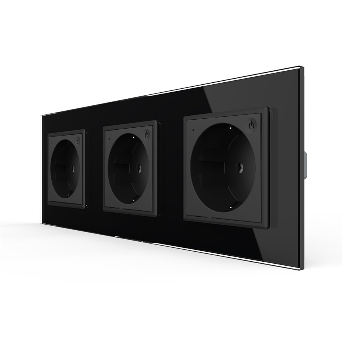 WLAN EC Touch Lichtschalter Berührungsschalter Dimmer Wechselschalter Rollladenschalter | Schuko Steckdose | Glas Panel Glasrahmen | App Steuerung | Schwarz (3-Fach EC Steckdose)