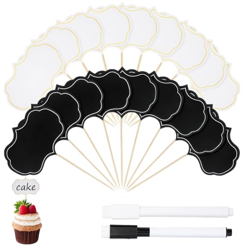 100 Pièces Ètiquette pour Plateau de Fromage, Panneau de Buffet à Fromage avec 2 Stylos Marqueurs, Vierge Pics à Cupcake, Drapeau pour Ètiquettes de Fête...